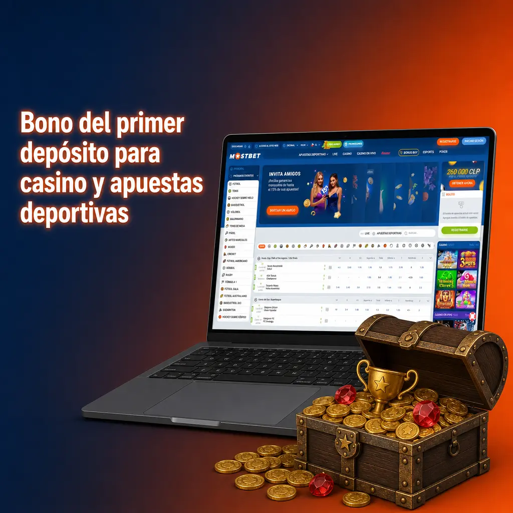 Bono de primer depósito 125% para casino y apuestas deportivas en Chile, con hasta 625.000 CLP y 250 giros gratis