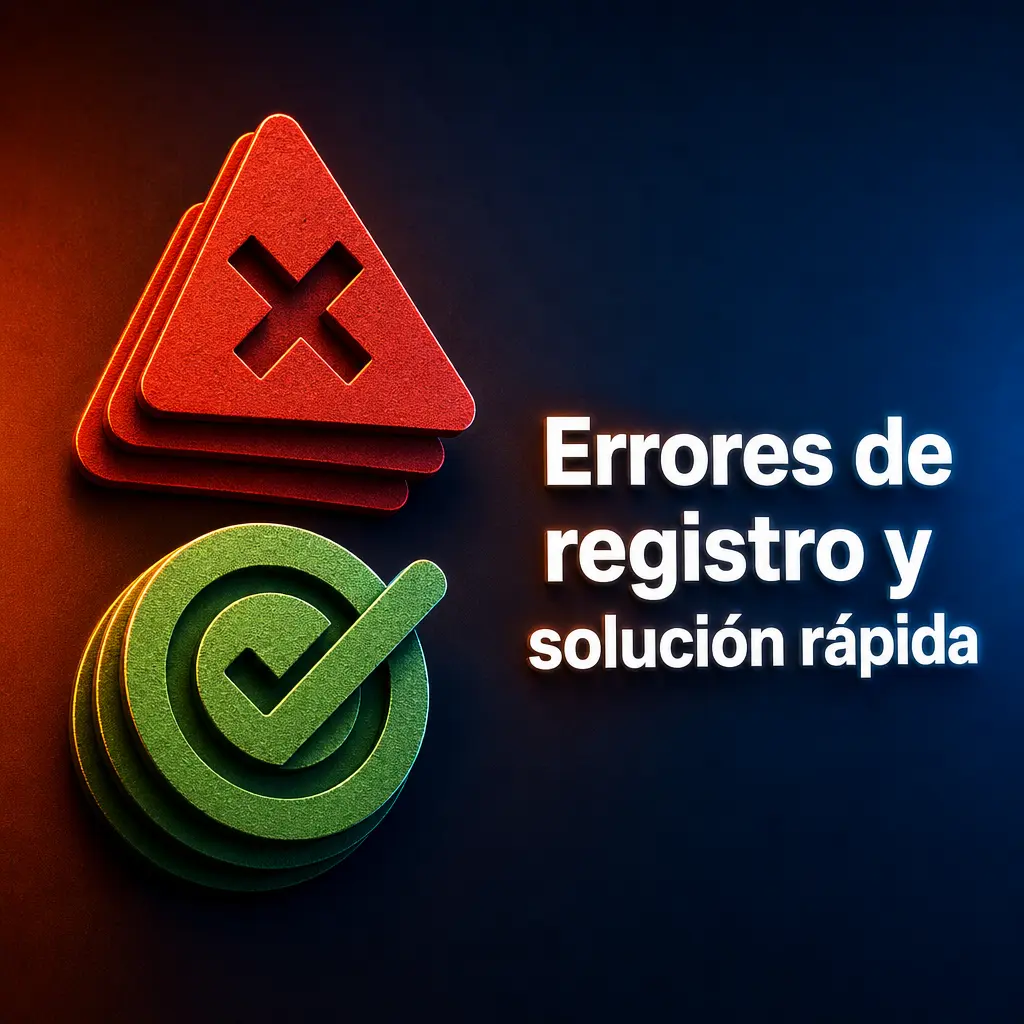 Guía de errores de registro: SMS, correo, documento, método social, país o moneda y contacto con soporte